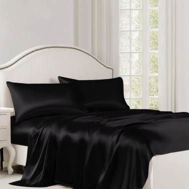 Black 22 Momme Mulberry Silk Flat Sheet Australia
