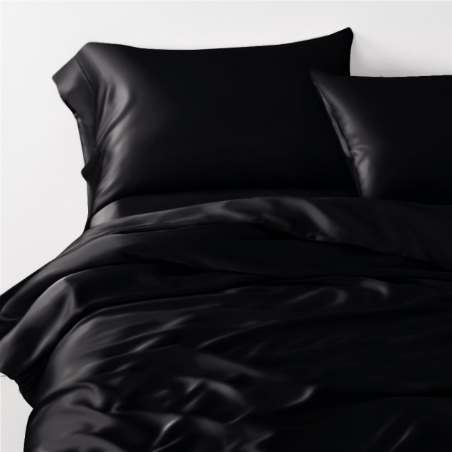 Black 3 PCS 22 Momme Mulberry Silk Duvet Cover Set Australia Black 3 PCS 22 Momme Mulberry Silk Duvet Cover Set Australia
