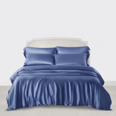 Dark Blue 3 PCS 22 Momme Mulberry Silk Duvet Cover Set Australia