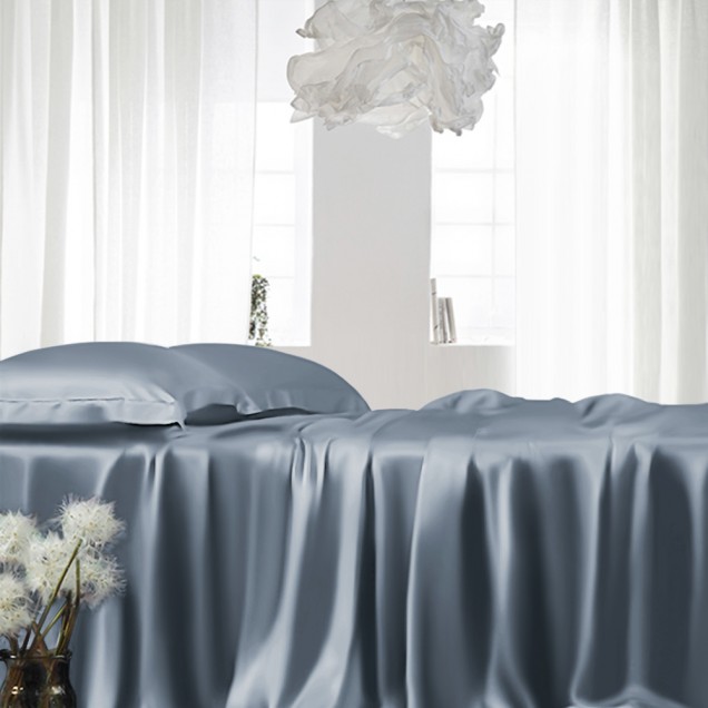 Misty Blue 22 Momme Mulberry Silk Fitted Sheet Australia Misty Blue 22 Momme Mulberry Silk Fitted Sheet Australia