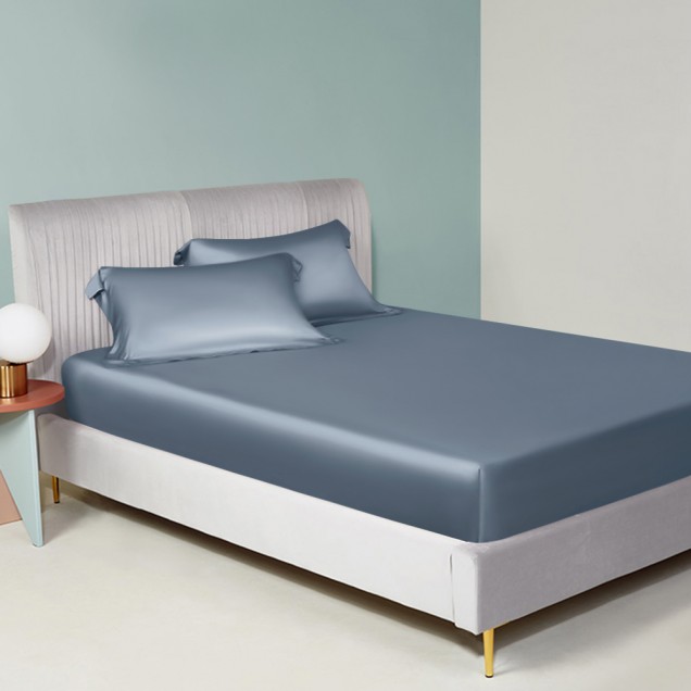 Misty Blue 22 Momme Mulberry Silk Fitted Sheet Australia Misty Blue 22 Momme Mulberry Silk Fitted Sheet Australia