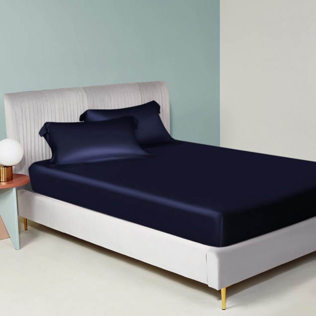 Navy 22 Momme Mulberry Silk Sheet Set Australia Navy 22 Momme Mulberry Silk Sheet Set Australia