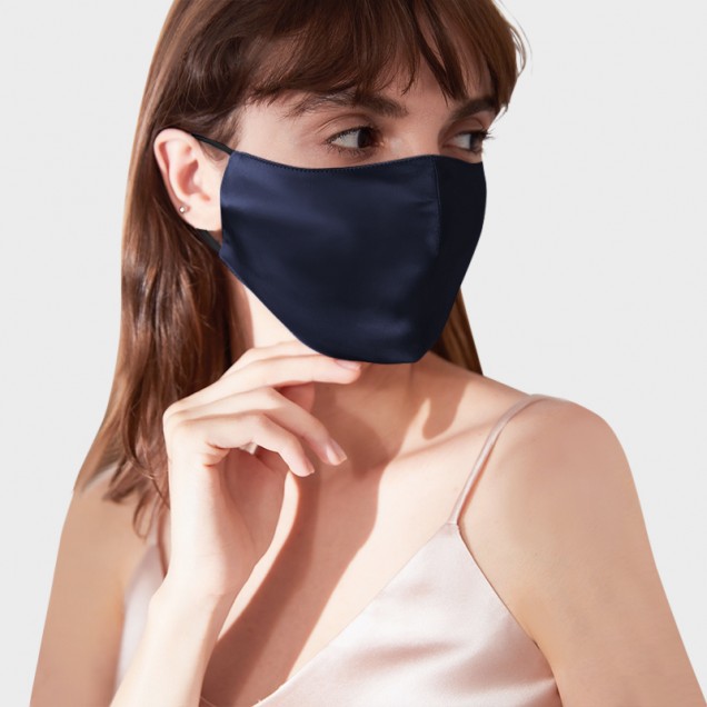 Navy & Black Double-Sided 22 Momme Silk Face Mask Australia Navy & Black Double-Sided 22 Momme Silk Face Mask Australia