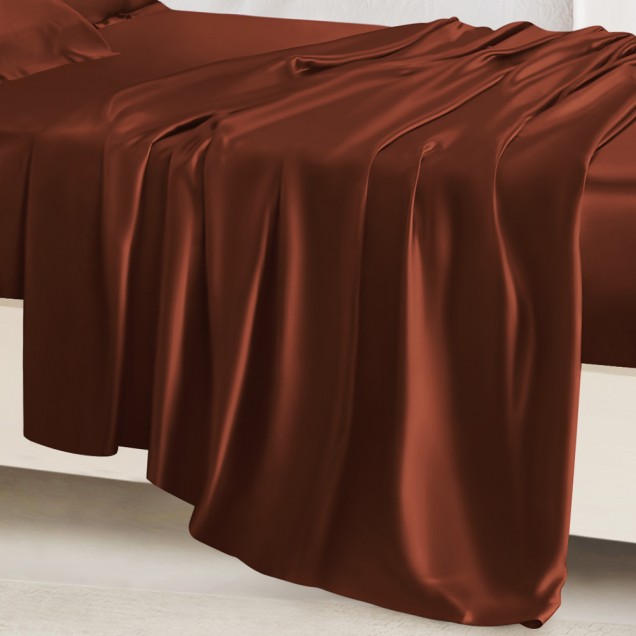 Rust Red 22 Momme Mulberry Silk Flat Sheet Australia Rust Red 22 Momme Mulberry Silk Flat Sheet Australia